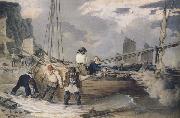 John Augustus Atkinson Fishermen hauling out ready to put to sea (mk47) oil on canvas